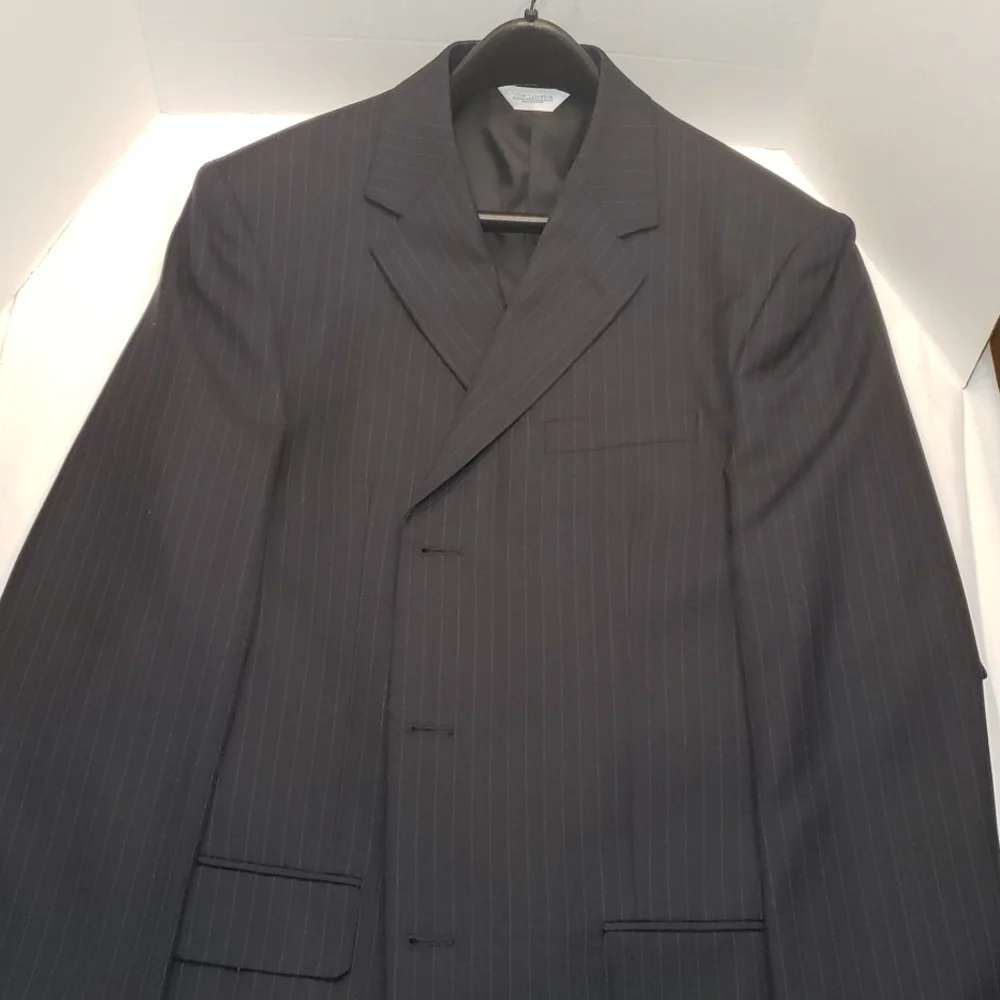 John Claredon's Poly/Wool Blend Pinstripe Men's Suit